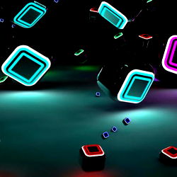 Vivid Neon Cubes in a Room