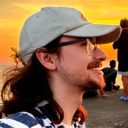 Emotional Man Smiling at Sunset