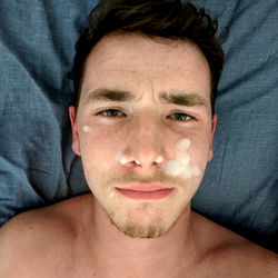Shirtless Man with Zit Application, 150 characters