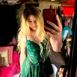 Model in Green Lingerie