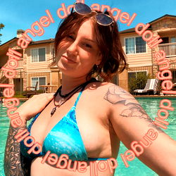 Model in swimsuit by pool