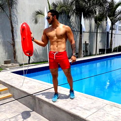 Fitness Model Antony Jesรบs by Swimming Pool