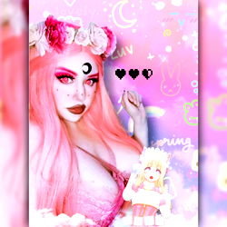 Vivid and colorful OnlyFans model with long hair, full makeup and festive attire posing for the camera