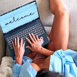 Fashionable LA Model Posing with Laptop