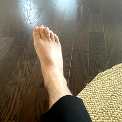 Foot in a Slipper on a Hardwood Floor