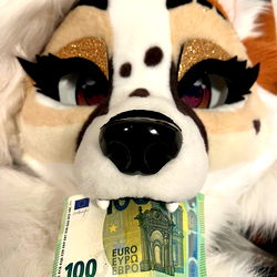 Anthropomorphic Fox Mascot with Money in Its Mouth