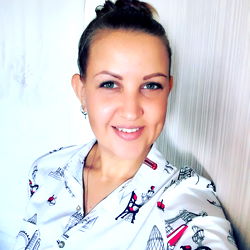 A young woman in a playful shirt