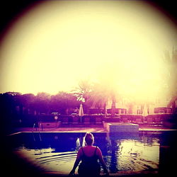 Kara Jc, Model, Relaxing by Pool in Sunny Location