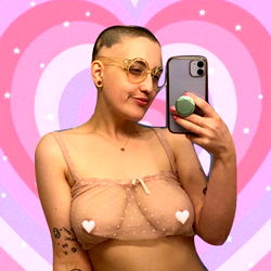 Stylish Female Model with Heart-Shaped Accessories