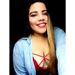 Alany Moya in Blue Jeans and Red Bra