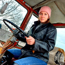 Woman in a Truck Cabin, Ukraine