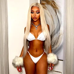 Stylish OnlyFans Model Barbie 💕 in a White Bikini with Fur Coat