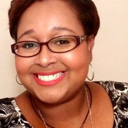 Smiling Woman in Glasses and Red Lipstick