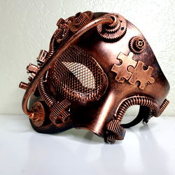 Artisanal Copper Mask with Steampunk Design and Cogs, Earth