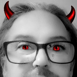 Barry McCockinner, an SEO expert with devil horns and a devil's head photo-edited onto his image, showcasing his humor and creativity on social media.