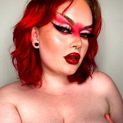 Vivid Red Hair with Extreme Makeup