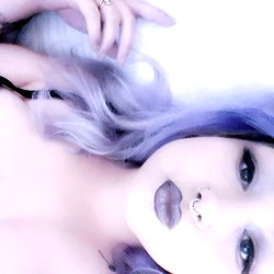Stylized Model with Purple Hair and Black Lipstick