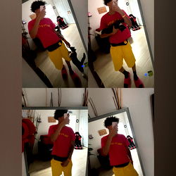 Model in Yellow Shirt and Orange Shorts