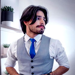 Stylish Young Man in Suit with Blue Tie