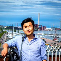A Man Leaning on a Rail in Saint-Petersburg, Russia