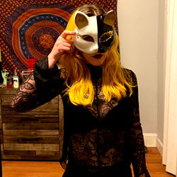 Arabella, Onlyfans Model, Celebrating Halloween with a Cat Mask