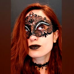 Vivid Vampire Style with Black Lace Mask and Red Hair