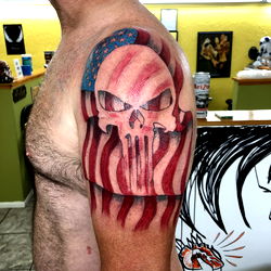Vivid Tattoo: Kenny's American Flag Skull