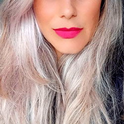 Long Silver Hair with Red Lipstick
