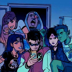 Colorful and lively comic book cover featuring a group of diverse young characters posing together