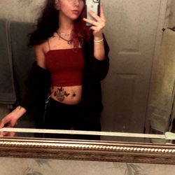 Ashleybaby, OnlyFans Model, in a Bathroom Mirror with Tattoos and Necklace