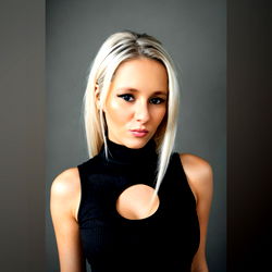 Blond Girl with Ponytail and Black Turtleneck
