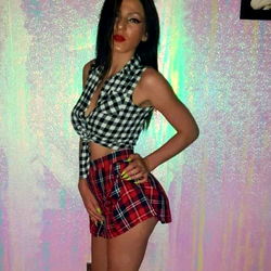 Sexy_Sofia90 Strikes a Pose in Plaid and Red Checkered Shorts