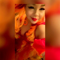 Vibrant Cosplayer in Red and Yellow