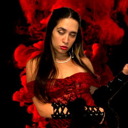 Goddess Candy, A Seductive Model in a Vivid Red Dress