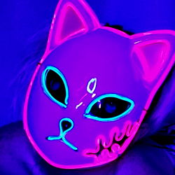 Vivid Neon Cat Mask with Glowing Eyes and Pink Fur