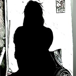 Black and white cartoon of a person sitting on the floor in front of a door