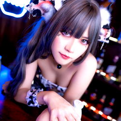 Mewiz, the captivating model from Thailand, in her playful pose at a bar