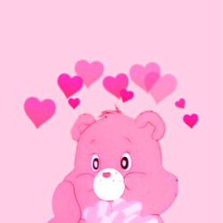 Whimsical Teddy Bear with Pink Heart Background