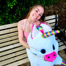 Jessica Valentine with Unicorn Stuffed Toy