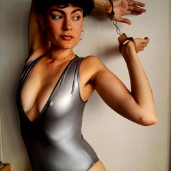 OnlyFans Model Cande Pimient in Silver One-Piece Swimsuit