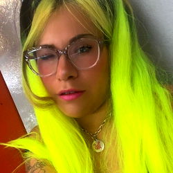 Vivid Neon Hair Style with Green Dye, Sunglasses & Pink Lipstick