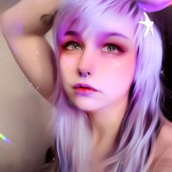 Anime-inspired model with vibrant hair,