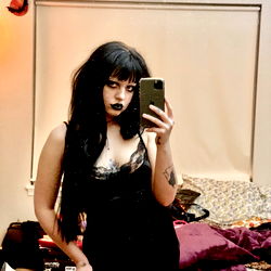 Emo-style Model Kaylene in Dark Dress