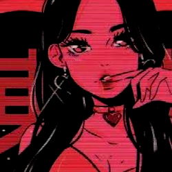 Angel, a captivating anime-style character with vibrant red hair and striking blue eyes, holding a pink lollipop.