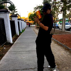 A person on the sidewalk