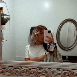 Stylish Girl in White T-Shirt Mirror Selfie