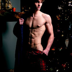 Fitness Model J Standing in Christmas Living Room